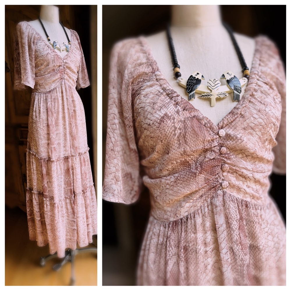 Anthropology Maeve Snake Print Tiered Midi Dress Boho NWT 178.00 Size M - Picture 3 of 10